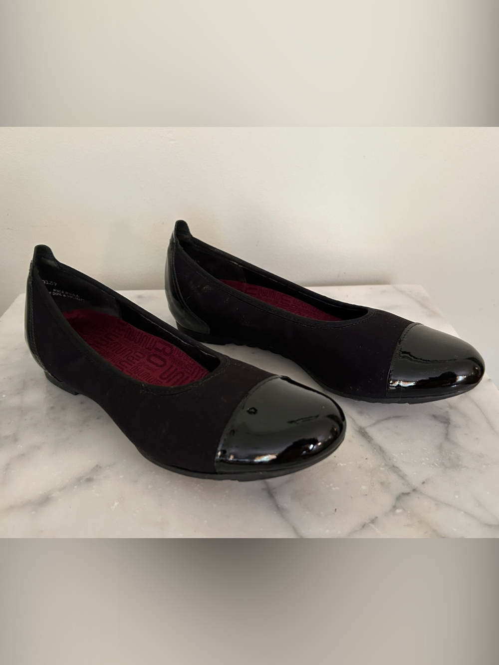 Black Ballet Flats with Patent Toe - Women's Slip-Ons
